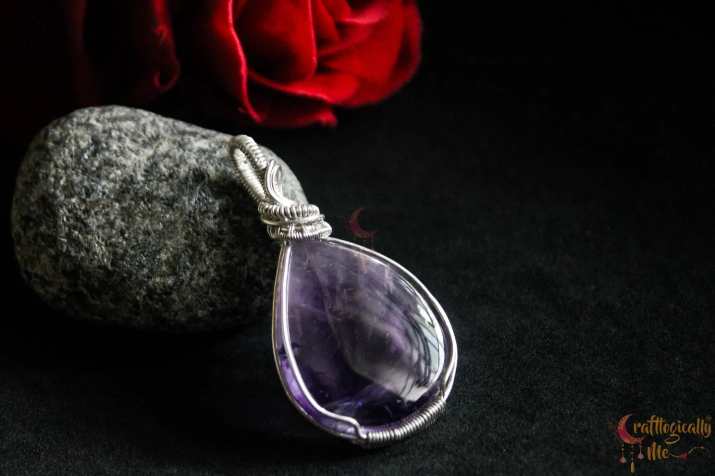 Silver Amethyst Swirl Wire Wrapped Pendant – Handmade Gemstone Jewelry