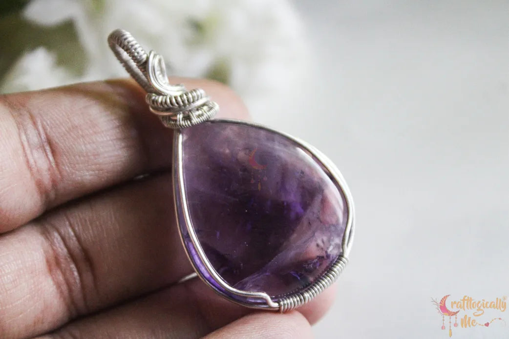 Silver Amethyst Swirl Wire Wrapped Pendant – Handmade Gemstone Jewelry