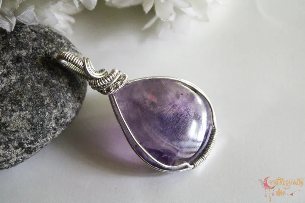 Silver Amethyst Swirl Wire Wrapped Pendant – Handmade Gemstone Jewelry