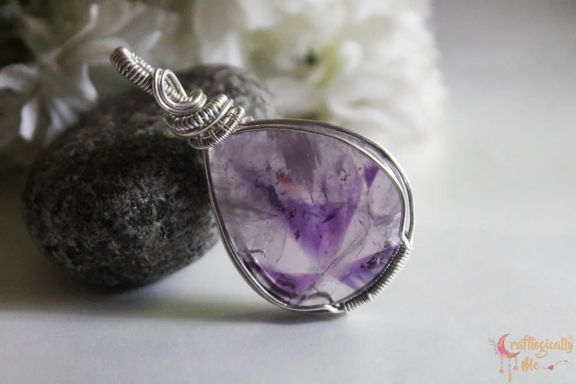 Silver Amethyst Swirl Wire Wrapped Pendant – Handmade Gemstone Jewelry