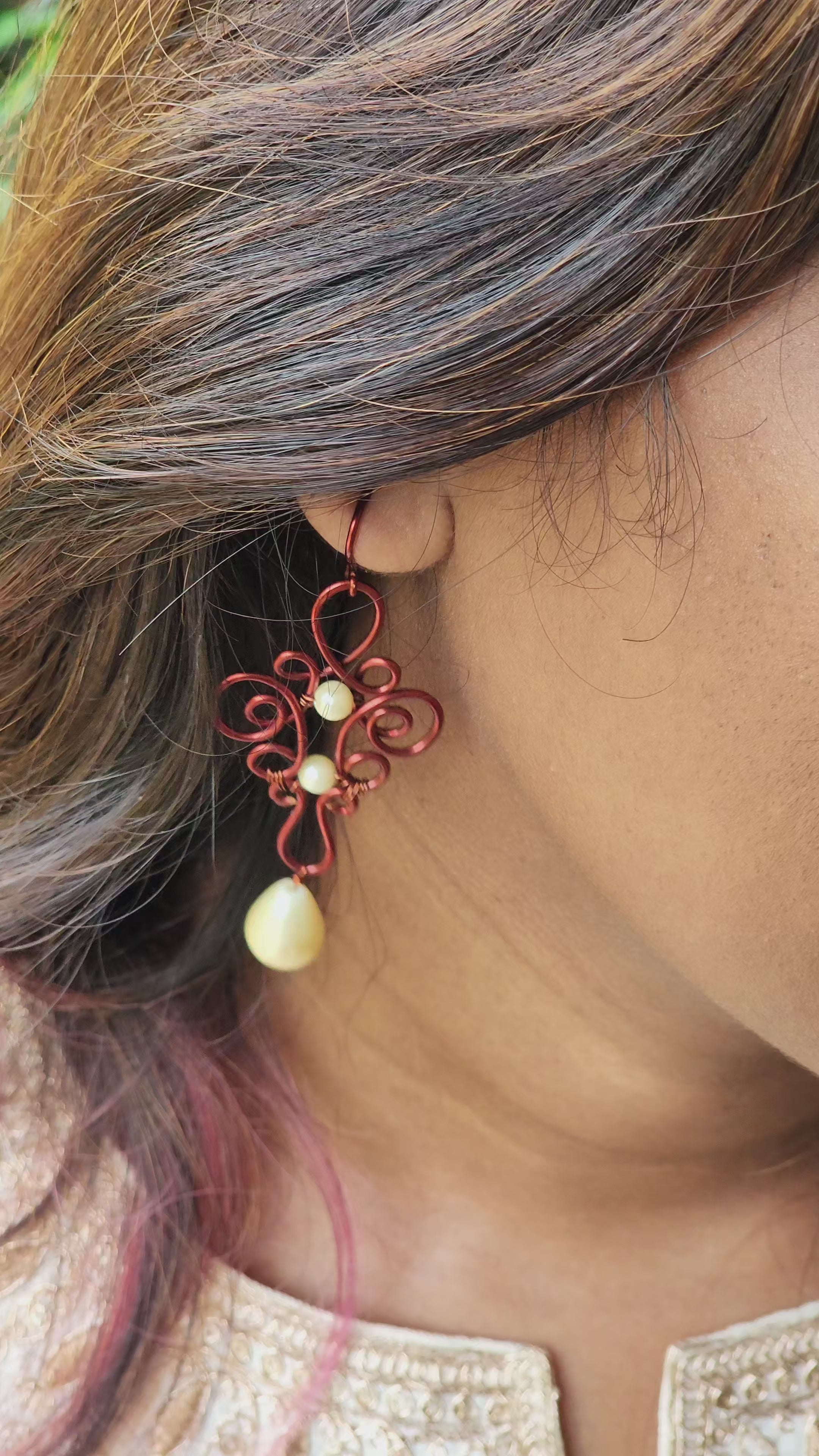 Pearl Boho Filigree Long Danglers - Handmade Wire & Pearl Jewelry