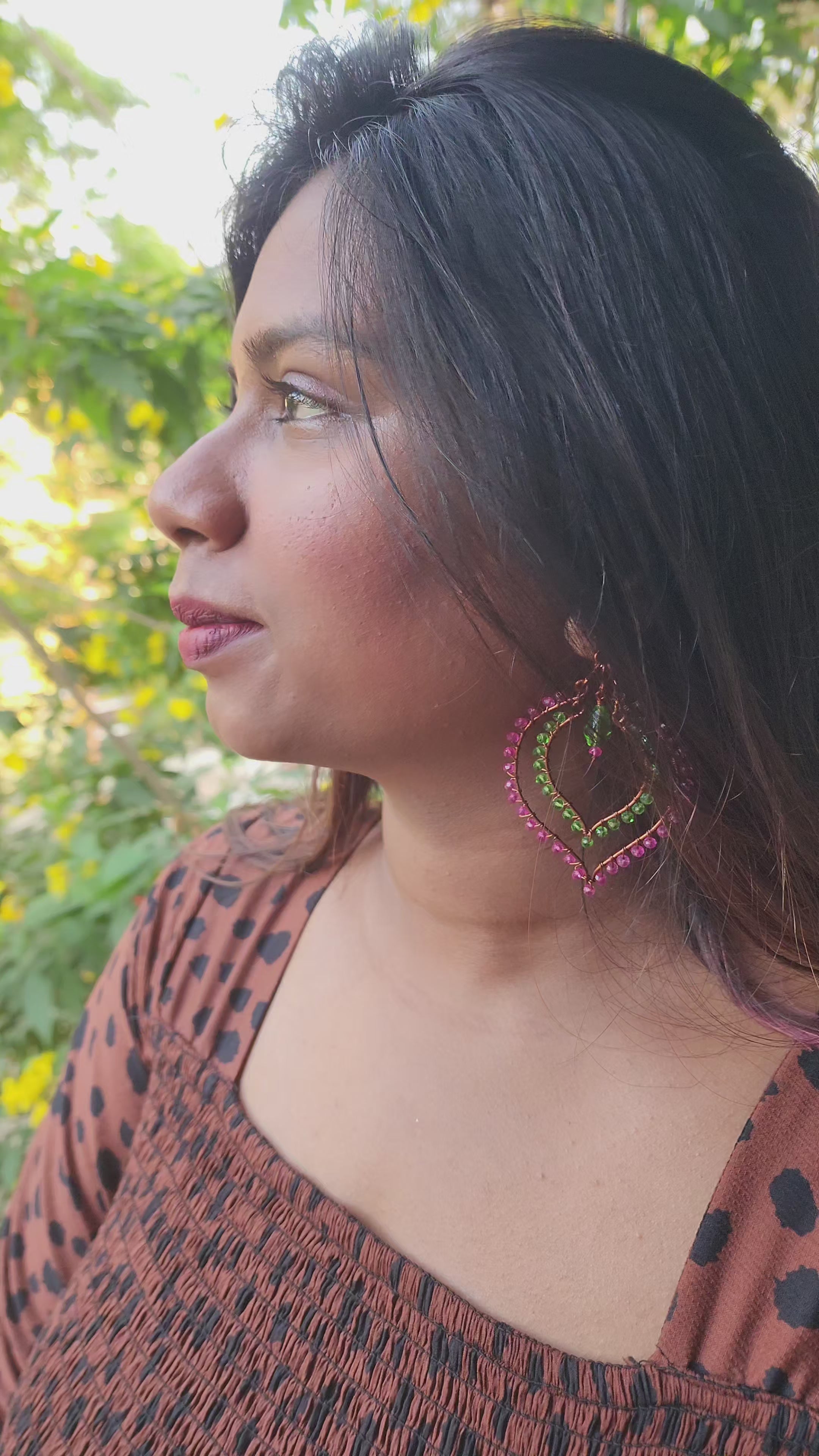 Long Bead Wrapped Drop Earrings - Handmade Wire & Bead Jewelry