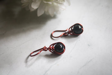 Agate Herringbone Bead Earrings – Handmade Wire Wrapped Dangle Jewelry