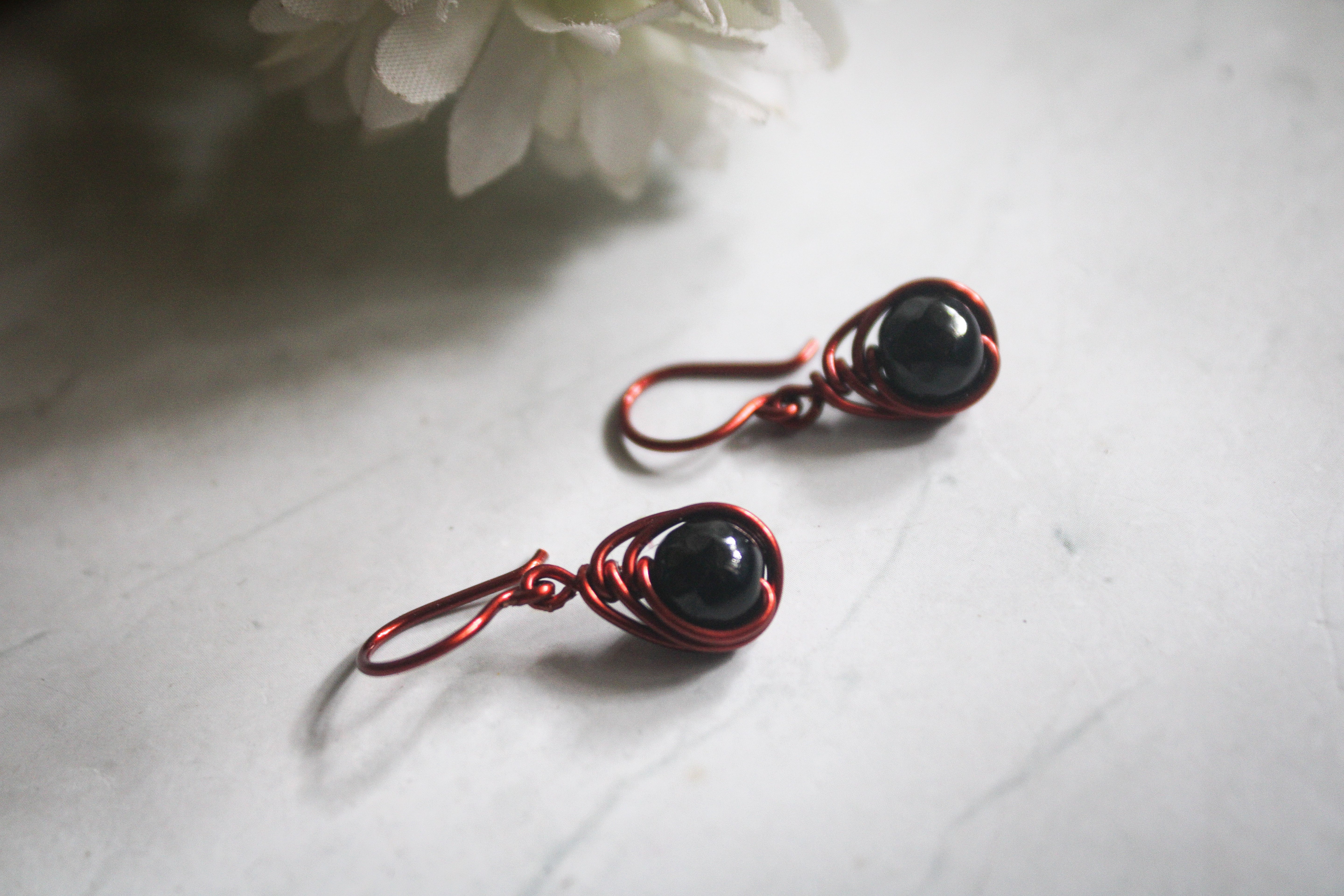 Agate Herringbone Bead Earrings – Handmade Wire Wrapped Dangle Jewelry