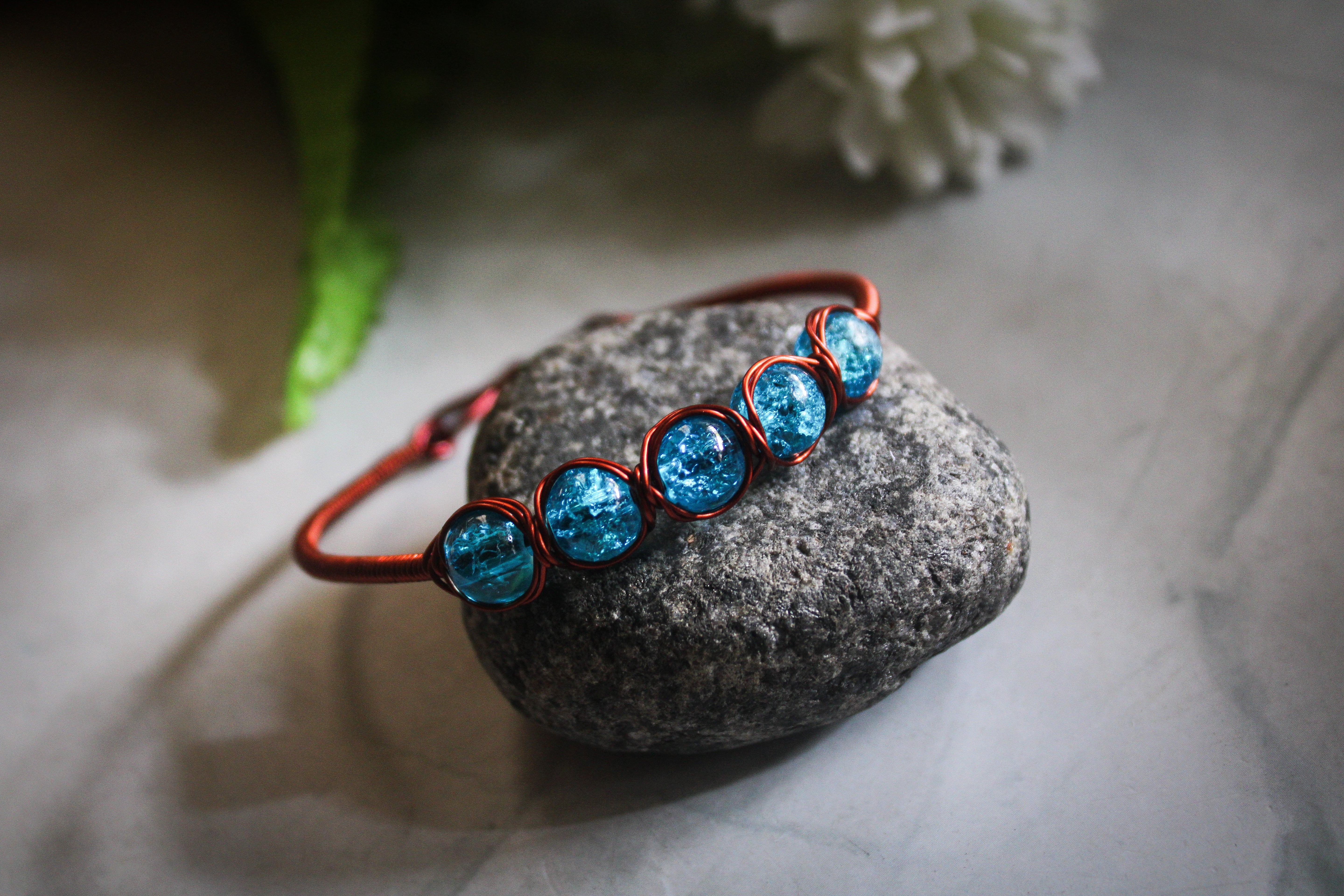 Crackle Bead Cuff Bangle Bracelet – Handmade Wire Jewelry