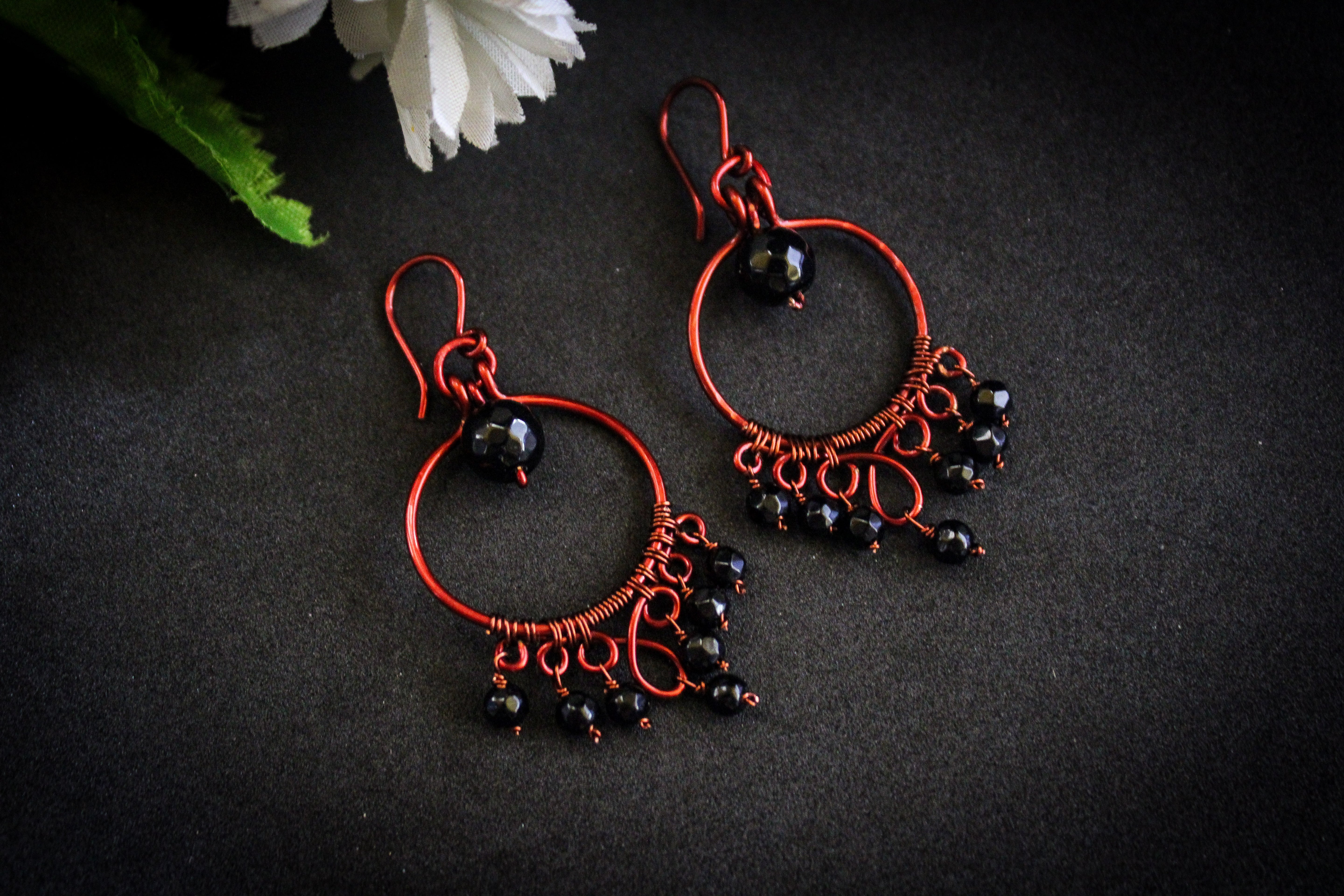 Agate Loop and Bead Drop Earrings - Handmade Wire & Gemstone Jewelry