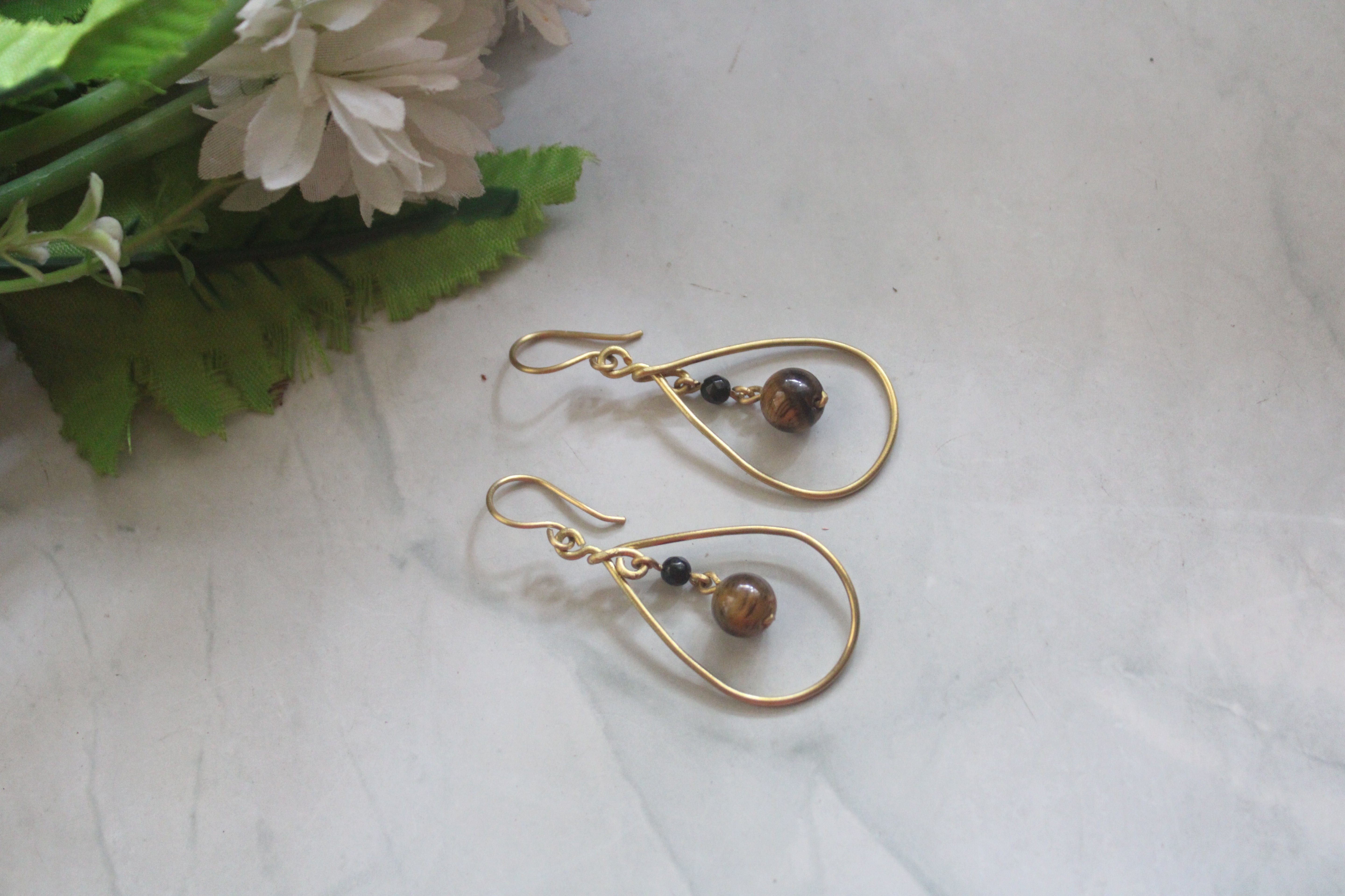 Tiger’s Eye Earrings – Handmade Wire Wrapped Gemstone Dangle Jewelry